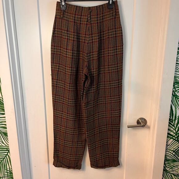 VTG 90'S Express Brown Plaid High Rise Wide Leg Pants Sz 5/6 - Picture 2 of 9